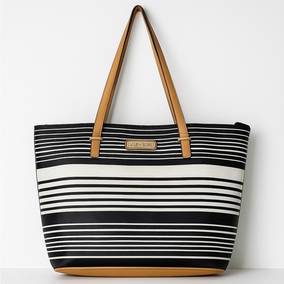 Kenneth Cole Reaction Women's Large Blue and White Striped Tote. - Picture 1 of 3